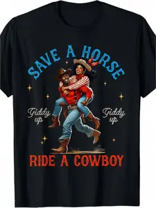 Cowboy Shirts for Men Save a Horse Ride Cowboy - 100% Cotton, Crew Neck