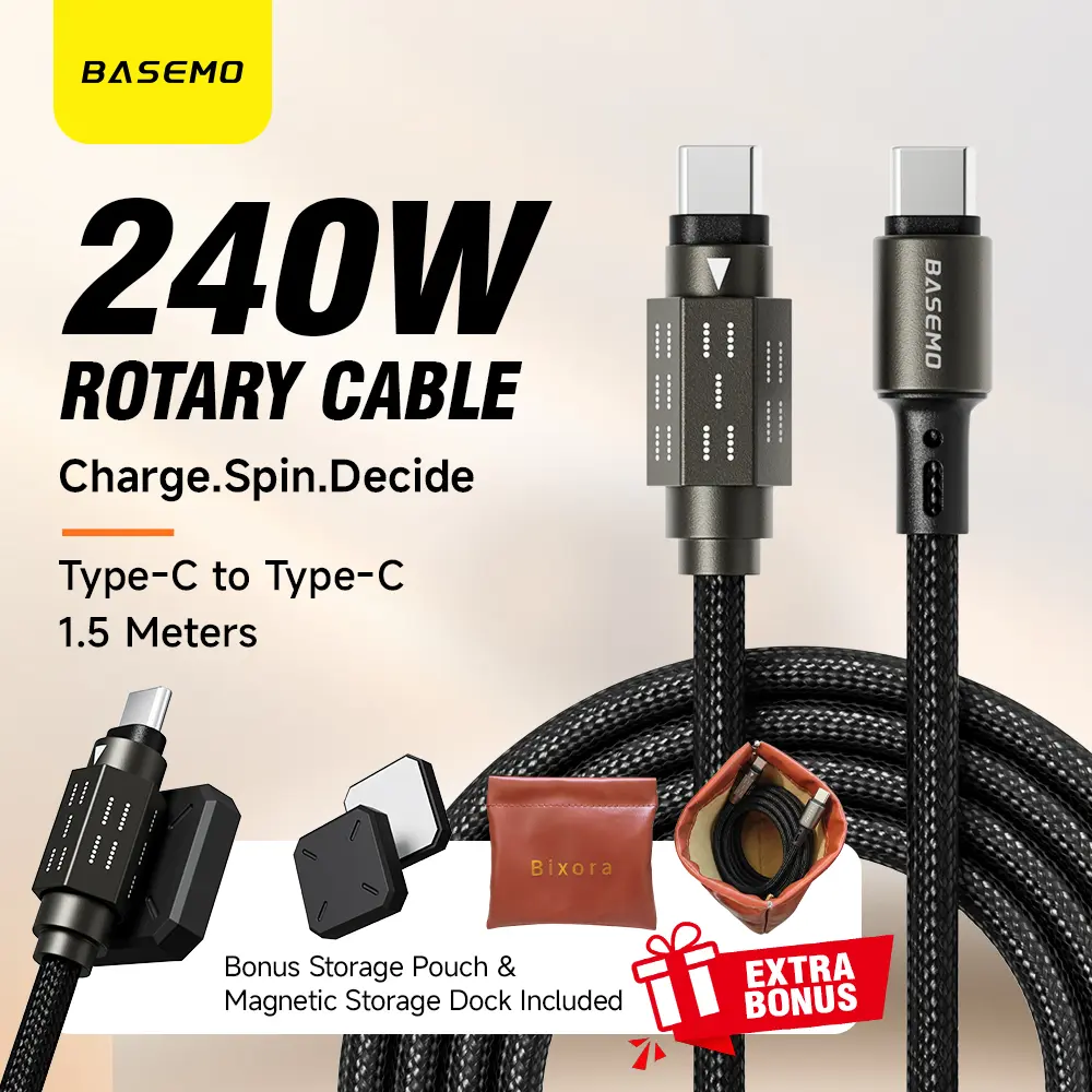 Basemo 240W USB C to USB C Fast Charging Cable, Fidget Spinner Stress Relief Toy, Party Decision Game, 48-Strand Braided Type-C Cord, 480Mbps Data Transfer, Giftable Tech Gadget for Holiday Gifting, Back to School, Home Office & Camping