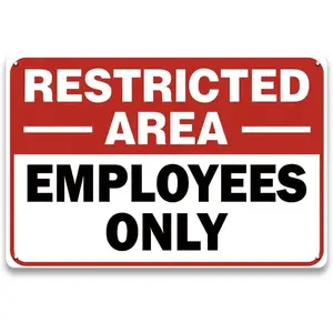 Employees Only Sign for Door - 8 x 12 inch Metal Restricted Area Staff Only Sign for Outside and Inside, UV Protected, Waterproof, Weatherproof and Fade Resistant - 4 Pre-drilled Holes (1pcs-White/Black/Red)