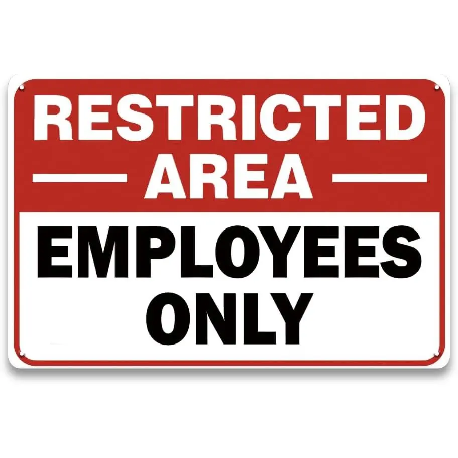 Employees Only Sign for Door - 8 x 12 inch Metal Restricted Area Staff Only Sign for Outside and Inside, UV Protected, Waterproof, Weatherproof and Fade Resistant - 4 Pre-drilled Holes (1pcs-White/Black/Red), Decor, Iron