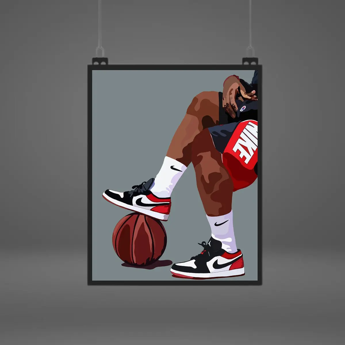 Sneakers, And Ball , Basketball Art Print: Black Man, Room Decor, Unframed - 5 Sizes (8x12–27x40 inch)