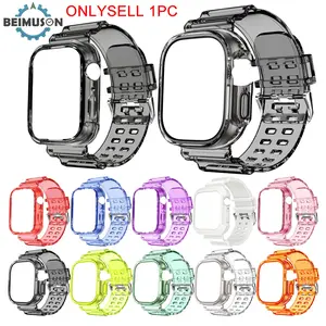 For Apple Watch Candy Color Clear Band + Case 49mm 46mm 45mm 44mm 42mm 41mm 40mm 38mm, Clear Crystal Sport Band with Protective Bumper Case for iWatch Series 11/10/9/8/7/6/5/4/3/2/1 SE Ultra