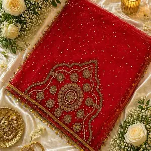 Elegant Bridal Nikah Shawl – Soft Luxury Fabric with Traditional Embroidery for Wedding & Special Occasions
