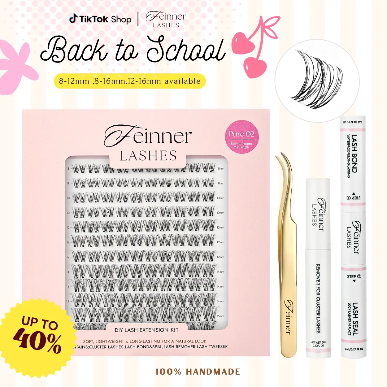 feinner DIY Lash Extension Kit Pure Collection Black and Brown | Bare Collection  Individual Eyelash Clusters with Lash Bond and Seal,Remover,Tweezer Waterproof Eyelash Extensions Makeup Cosmetic back to school Eyelashes Extensions