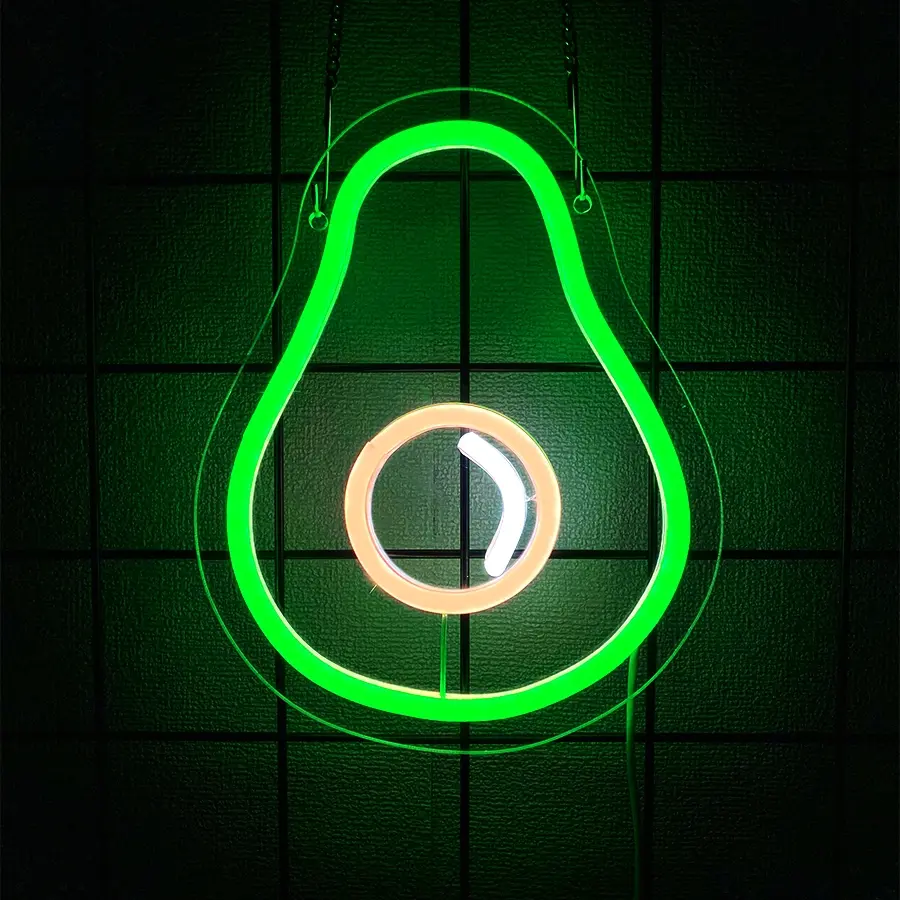 Avocado Neon Sign Green Fruit Led Light with USB Powered Switch Cute Avocado Light Up Signs for Bedroom Wall Decor Fruit Shop Store Christmas Birthday Party