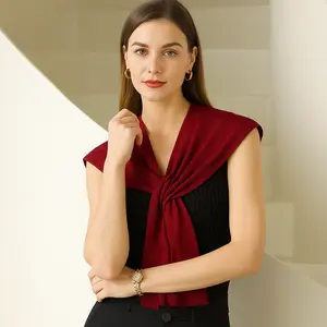 Ribbed Fine Knitted Shoulder Drape Top  Knit Scarflette Detail Scarf Shawls Shawdigon Casual Everyday  Minimalist Womenswear Crewneck Sleeveless