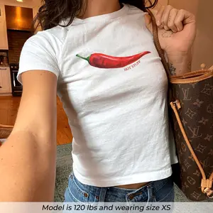 Chilli Pepper Baby Tee Y2k Graphic Tee 90s Crop Top Coquette Baby Tee Hot Stuff Shirt Baby Tee Women Gift For Her Retro Aesthetic Tee
