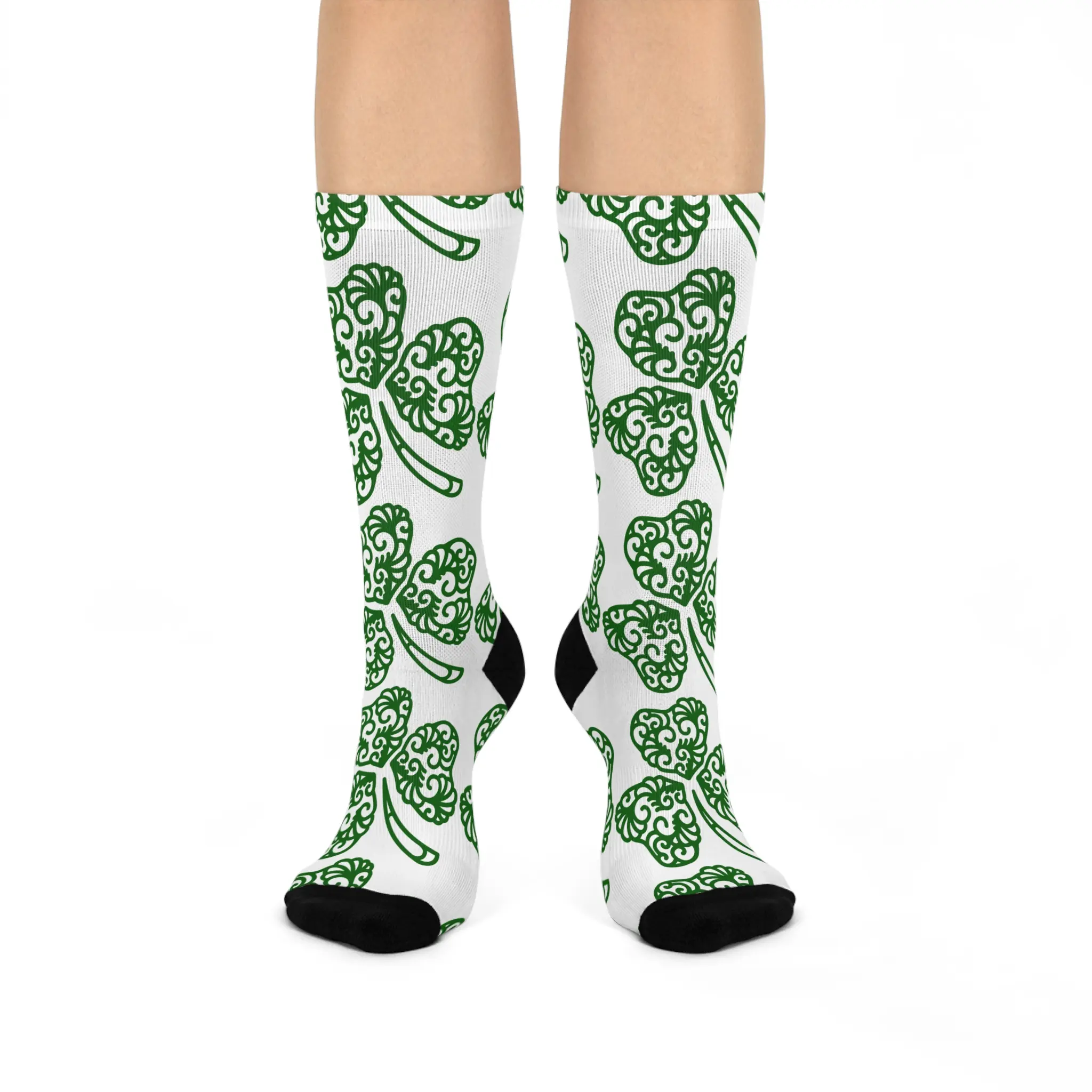 Shamrock Cushioned Crew Socks, St. Patrick's Day Gift, Cozy Green Socks, Comfortable Wear for Happy Feet, Lucky Charm Accessories