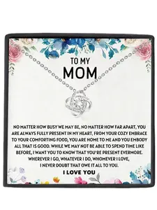 Elegant Copper Zirconia Four-Leaf Clover Necklace Set, Gift Box & Card Included, Perfect Mother's Day Birthday Christmas Present