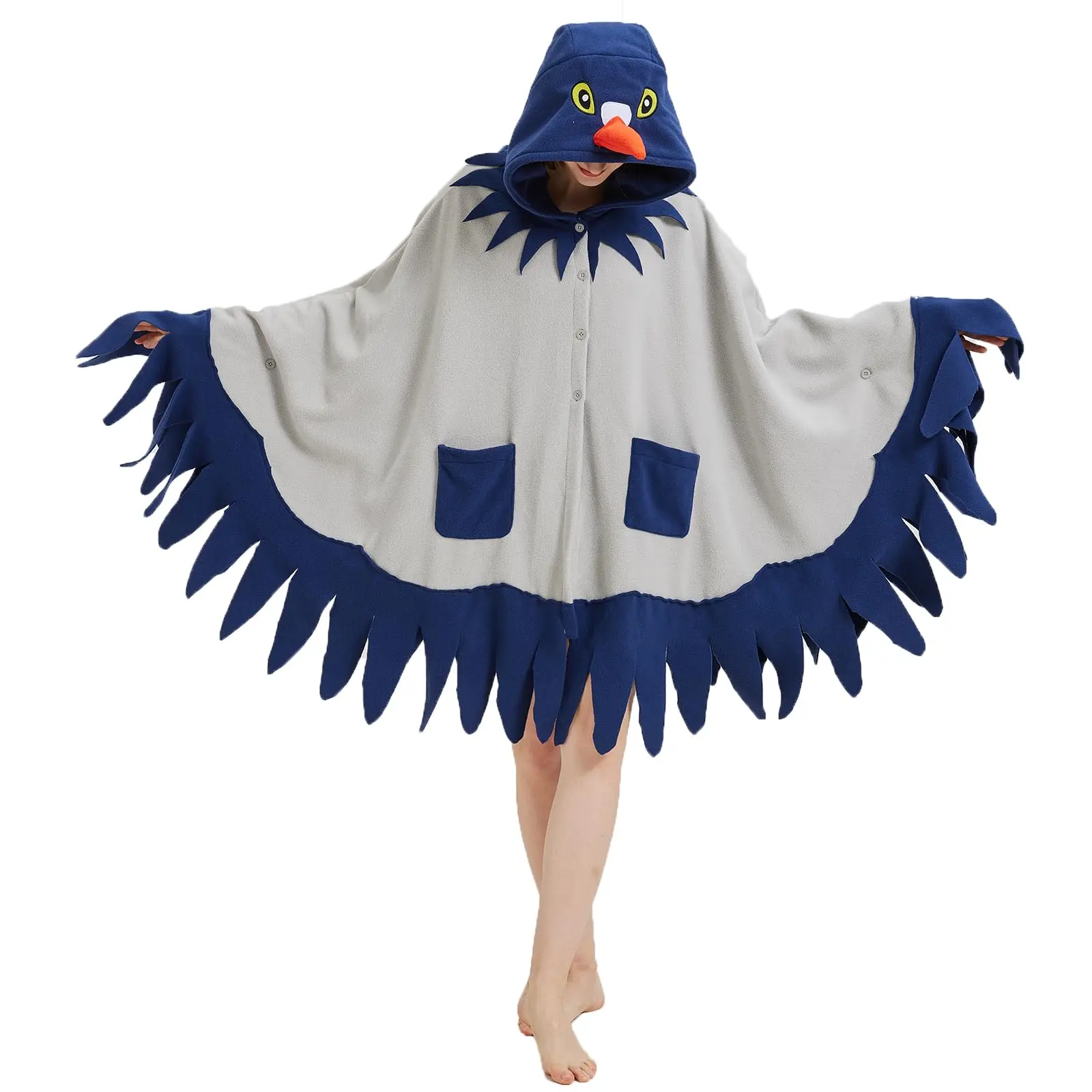 Women's Pigeon Bird-Theme Knitting Fleece Hooded Cape Sleepwear - 1-Piece Costume Robe, Cold Wash/Machine Wash, 2-Season Loungewear for Christmas, Halloween Parties, One Piece