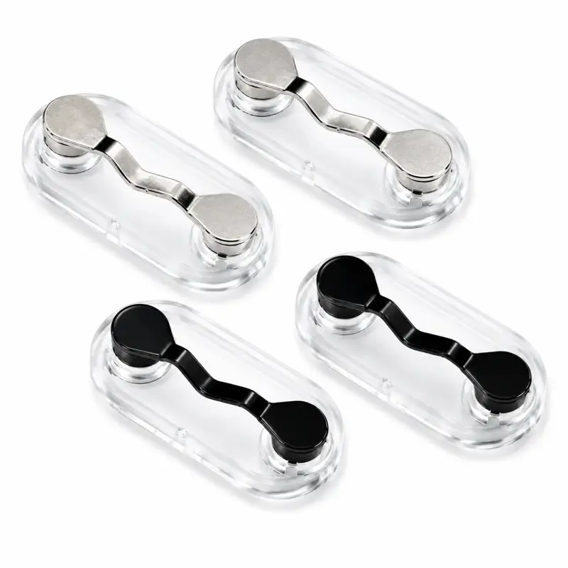 Stainless Steel Black Magnetic Glasses Holder Clip - Strong Eyeglass Fastener, Portable Storage Accessory for Eyewear & Earphones, Hands-Free Daily Use