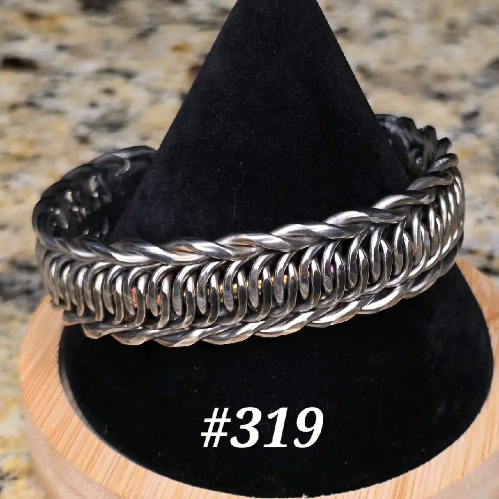 #319 Stainless Steel 6 1/2" x 3/4"   Hand-Woven Cuff Bracelet Handmade Artisan Jewelry Unisex Gift Ready Open Cuff Design Comfortable Daily Wear