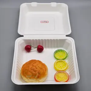 Clamshell Container 9 inch Bamboo & Sugarcane Bagasse Disposable Compostable Eco-Friendly Food Container BPI Certified ASTMD6400