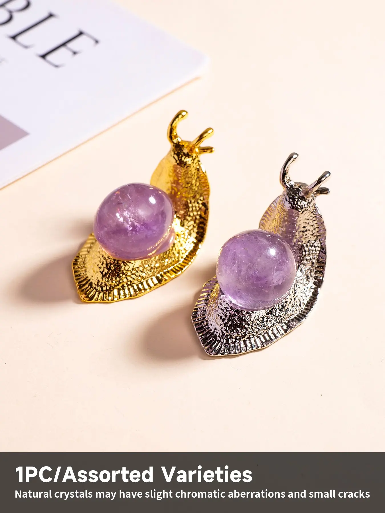 Amethyst Crystal Snail Statue, Handmade Natural Crystal Boulder with Base, Cute Aesthetic Home Decor, Unique Crystal Gift Idea, Crystal Decorative Ornaments, Unique Crystal Design