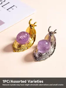 Amethyst Crystal Snail Statue, Handmade Natural Crystal Boulder with Base, Cute Aesthetic Home Decor, Unique Crystal Gift Idea, Crystal Decorative Ornaments, Unique Crystal Design