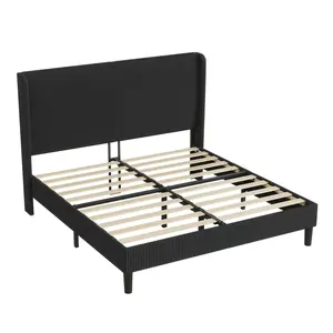 [ONLY INCLUDED BED] AMERLIFE Upholstered Bed Frame, Easy Assembly Full Size Bed Frame, Modern Bed Platform with Corduroy Headboard, Wooden Slats Support, No Box Spring