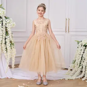 Mesh embroidered children's evening dress, princess dress, suitable for beauty pageants, parties and birthday parties under 14 years oldgirl set girls clothes kids clothing