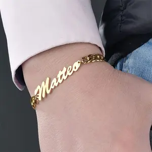 Custom Name Bracelet, Men'S Cuban Chain Personalized Stainless Steel Adjustable Charm Pendant Bracelet, Custom 18K Golden Plated Name Nameplate Jewelry Couple Memorialize Gift For Boyfriend'S Birthday Gifts, Father'S Day Gifts