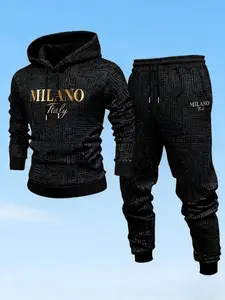 Men's Streetwear Hoodie & Pants 2 Piece Set Circuit Board Print Gold MILANO Italy Graphic Design
