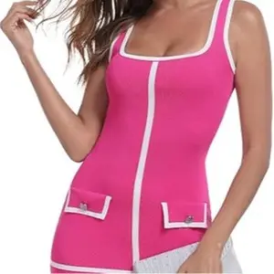 M.Infisavo Women Sleeveless Bodycon Dresses 2026 Summer outfits Square Neck Knit Sweater Mini Tank Dress