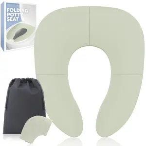 Folding Travel Potty Training Seat for Toddlers, Fits Round & Oval Toilets, Non-Slip Suction Cups, Includes Free Travel Bag (Sage)