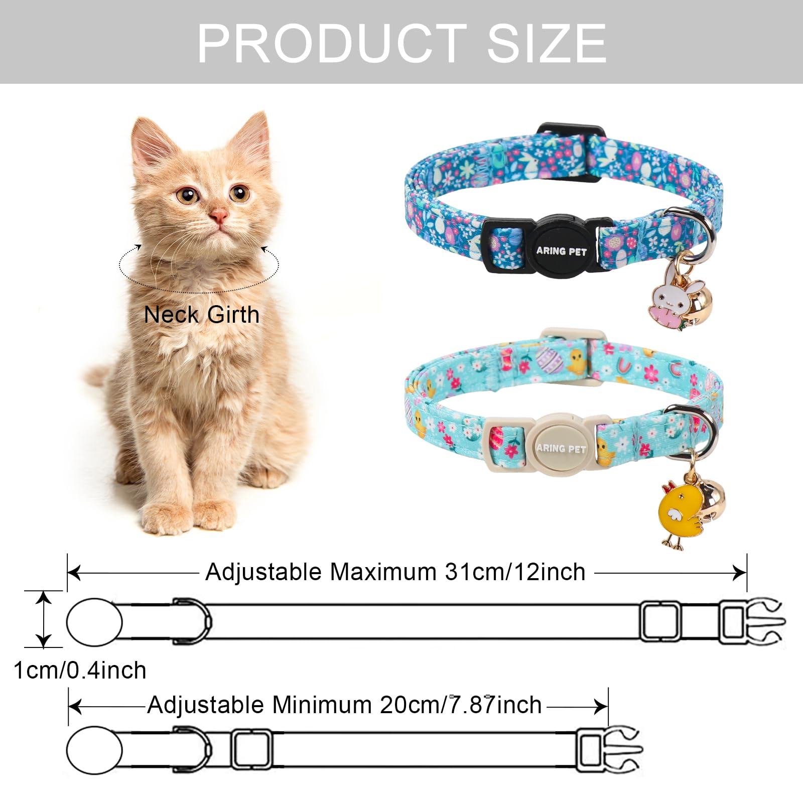 ARING PET 2 Pack Easter Cat Collars, Breakaway Kitten Collar with Bell and Charm - Easter Egg & Chick Pattern Accessory for Cute Girl Boy Cats