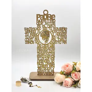 US LUOKASI 12pcs Jesus Wood Cross Pendant with Prayer Laser Cutout Baptism Centerpiece with Stand Perfect For DIY Wedding Baby Shower Baptism Favor Recuerdo De Bautizo | Home Garden Party Dinner Table Decorative Religious Ornaments Kitchen Wood Decoration