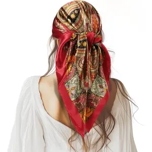 35" Large Square Satin Head Scarf - 1Pcs Satin Hair Scarf Silk Bandana Head Wraps For Women
