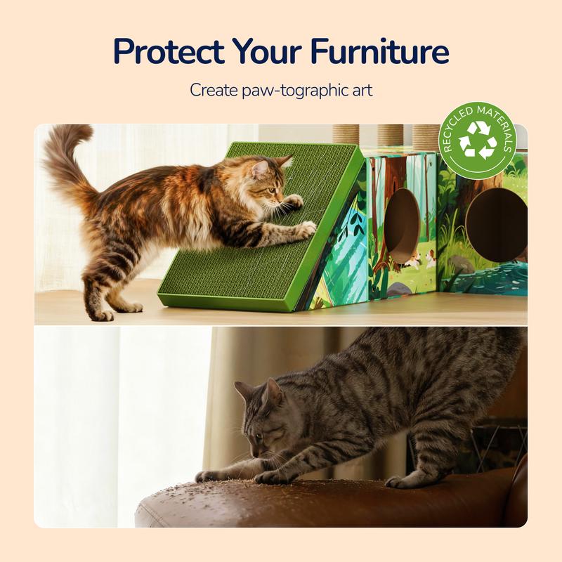 PalNests Cardboard Cat Tree 3-in-1 Multi-Level Tower with Scratching Posts & Tunnel for Kittens & Medium Cats DIY Recyclable