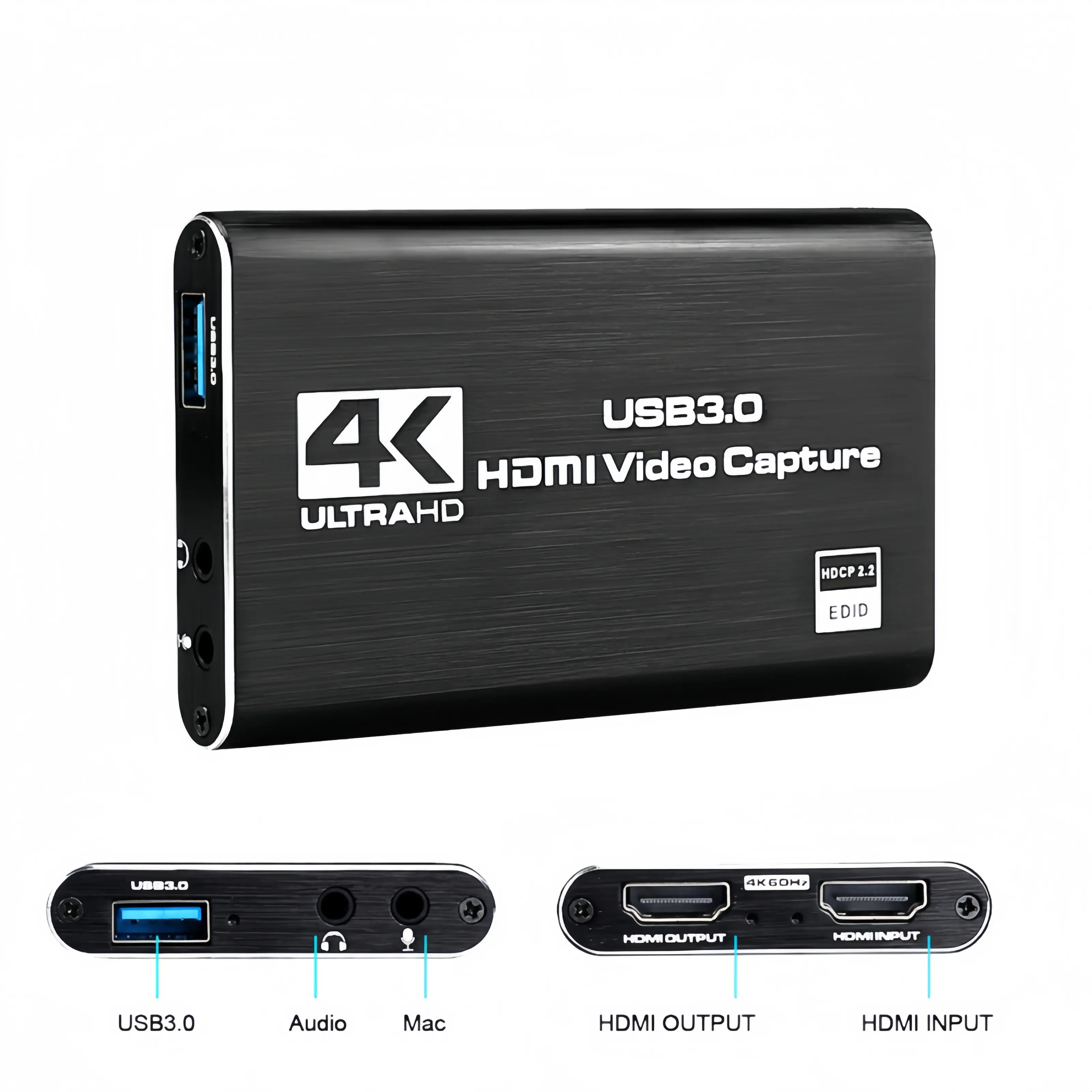 4K Video Capture Card, USB 3.0 Game Capture Device with 4K@60Hz Zero-Lag Passthrough, 1080P@60Hz Record, 3.5mm Mic In & Audio Out, Plug & Play for PS5/Switch/Xbox, OBS, Streaming & Teaching