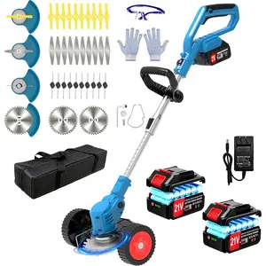 Electric Weed Wacker Cordless Eater  , 21V Stringless String Trimmer   3-in-1 Grass Trimmer/Lawn Edger/Brush  with 2  Operated & Wheels for Garden Yard