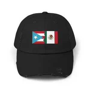 Vibrant Unisex Distressed Cap - Puerto Rico & Mexico Flag | Casual, Parade, Festivals, Unique Gift, Hat, Road Trip Accessory, Sports Cap