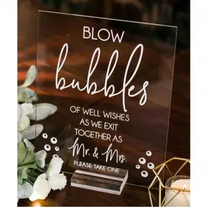 Acrylic Wedding Sign, Clear Glass Look, Blow Bubbles of Well Wishes, Wedding Decor, Sendoff, Party Supplies, Essential Wedding Item, Acrylic Signage Plaque