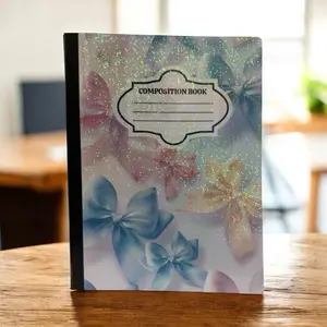 Wide Rule Composition Notebook Cute Bow Aesthetic Theme Pink Sparkle Glitter Journal Whimsical School Gift Notebook for Girls