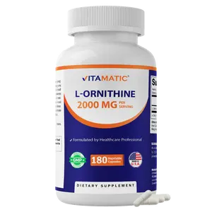 Vitamatic L-Ornithine Vitamin Amino Acid Supplement for Dietary & Fitness Support - 2000 mg Per Serving, 180 Vegetable Capsules, Non-GMO, Gluten Free, Made in USA