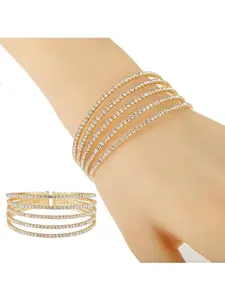 1PC Classic and popular 5-row steel wire elastic rhinestone bracelet for women's daily versatile banquet and party accessories