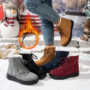 Women's Boots Ankle Warm Fur Lined Snow Booties Winter Comfortable Outdoor Anti-Slip Lace Up Platform Suede Shoes