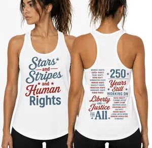 Stars and Stripes and Human Rights Racerback Tank Top, Liberty and Justice for All Tank, Patriotic Feminist Shirt, 4th Of July Patriotic Gifts For Her