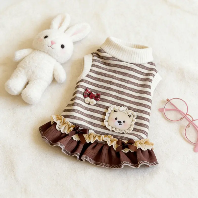 Striped Princess Pet Dress,Lightweight Breathable Sundress with Bowknot, Cute Sleeveless Outfit for Small Dogs & Cats