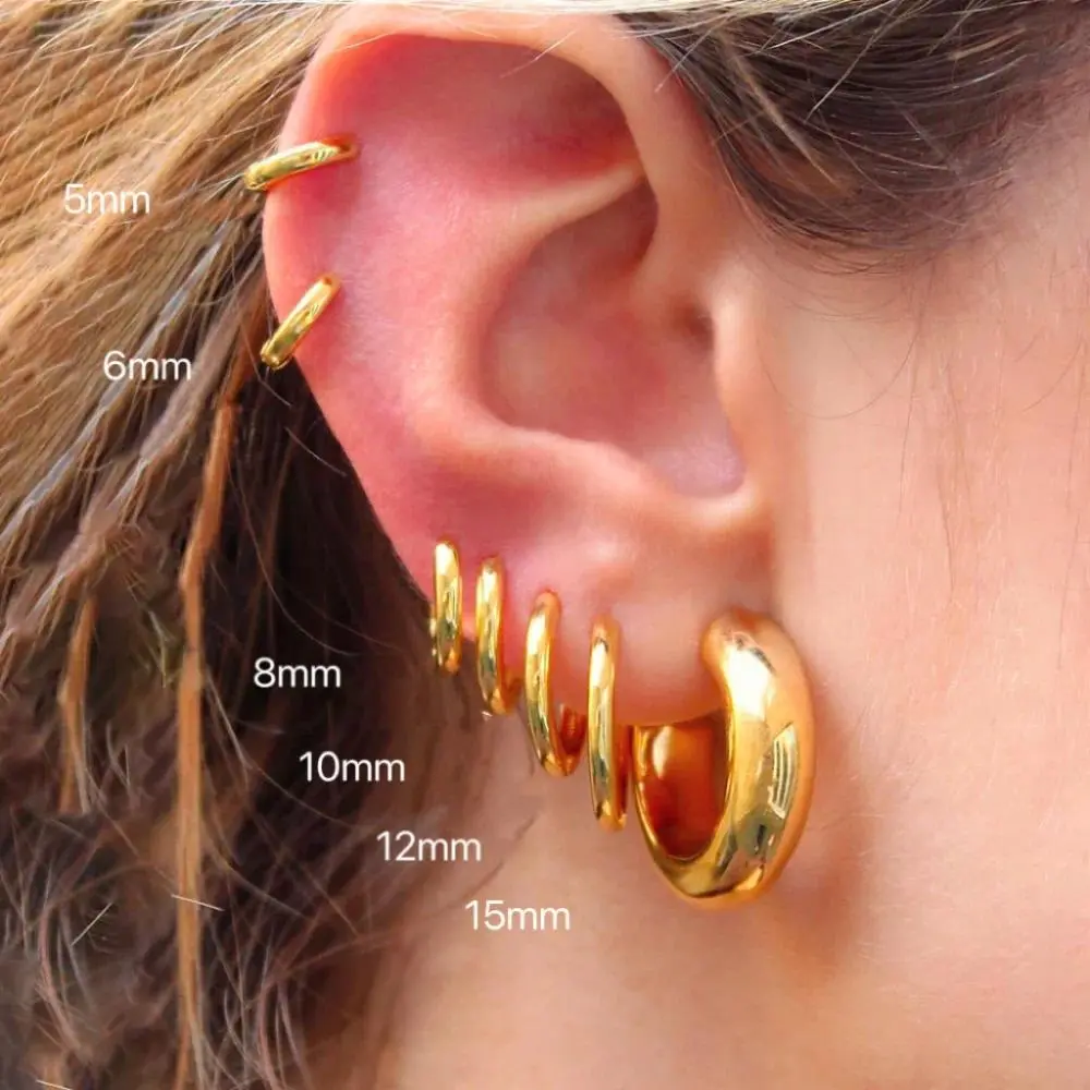 Unisex 6-15mm Stainless Steel Hugger Hoop Earrings - Multi-Size, Minimalist Classic Gold Tiny Rock Jewelry, Party Wear Gift for Women Men, Anniversary