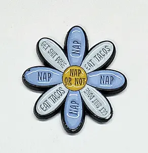 Nap Or Not Daisy Enamel Magnetic Needle Minder ~ Needle Keeper - Cross Stitch Embroidery Needlepoint Sewing Accessory Notion