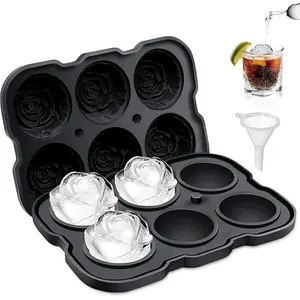 Rose Ice Cube Tray, 2" Flower  Ice Cube Tray With Covers,6 Easy Release Large Ice Ball for , Drinks, ,  & Homemade Juice
