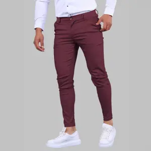Men’s youth fashion street-style solid twill slim-fit stretch pants — versatile, plain beige trousers
