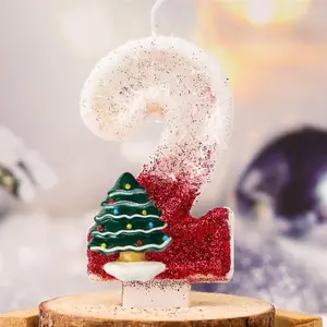 Creative Christmas Themed Birthday Candle, 1 Count Glitter Tree & Star Design Birthday Candle, Decorative Gift for Christmas Party, Ornaments