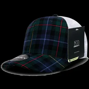 212 MAIN Dog & Cat Structured Plaid Mesh Snapback Trucker Hat, 6-Panel Mid-Profile Unisex Design, Model 6017-126, 126-White Color, 1 Size Fits Most