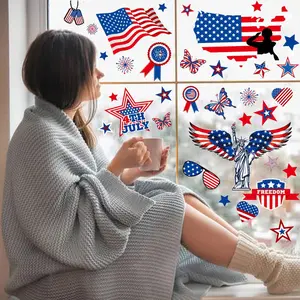 4th of July Window Clings Patriotic Window Decals USA Flag Double-Sided Stickers for Independence Memorial Day Window Wall Art Decorations 9 Sheets Window Stickers