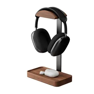 Walnut Wooden Headphone Stand, Headphone Hanger | Non-slip Base, Stable Load-bearing, Suitable for Most Headphone Models, Charismatic Decoration, High-Quality Desktop Ornament, Ideal for Office Use, Perfect Christmas Gift