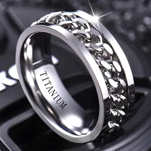 1pc 8mm Wide Titanium Steel Ring - Stylish Men'S Stress Relief Band with Intricate Design, Ideal Gift for Father'S Day, Mardi Gras, and Beer Lovers, Casual Style, Casual Ring | Intricate Ring Design | Durable Construction, Titanium Wedding Rings