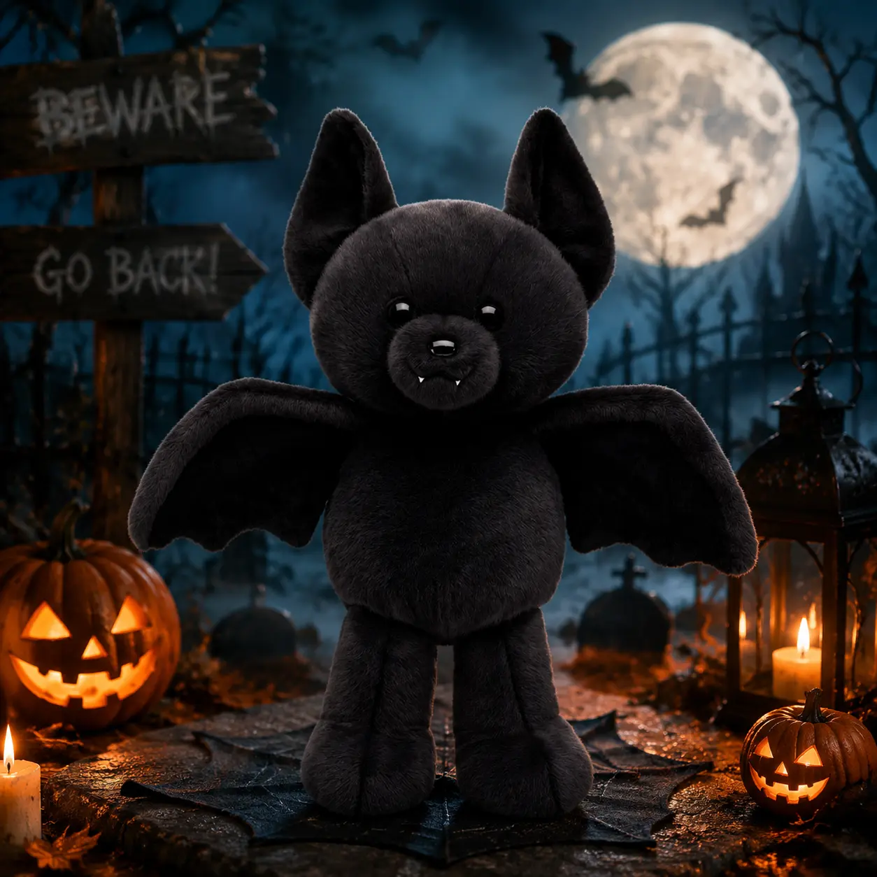 Cute Black Bat Plush Toy - Soft Huggable Stuffed Animal Halloween Plushie, Kawaii Spooky Gothic Flying Bat Plushy Doll Decor, Room Accent Aesthetic Present, Halloween Birthday Gifts for Kids Boys Girls Adults