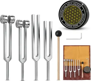 Tuning Forks for Healing Set (128Hz, 136.1Hz, 256Hz, 384Hz) with Activator & Wooden Mallet, Chakra Healing, Sound Therapy, Reiki, Yoga, Energy Balancing Tools